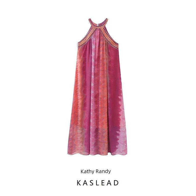 Kaslead New Women Clothes Western Style Fashion Beads Decoration Loose Tie-dye Dress 6895249 330