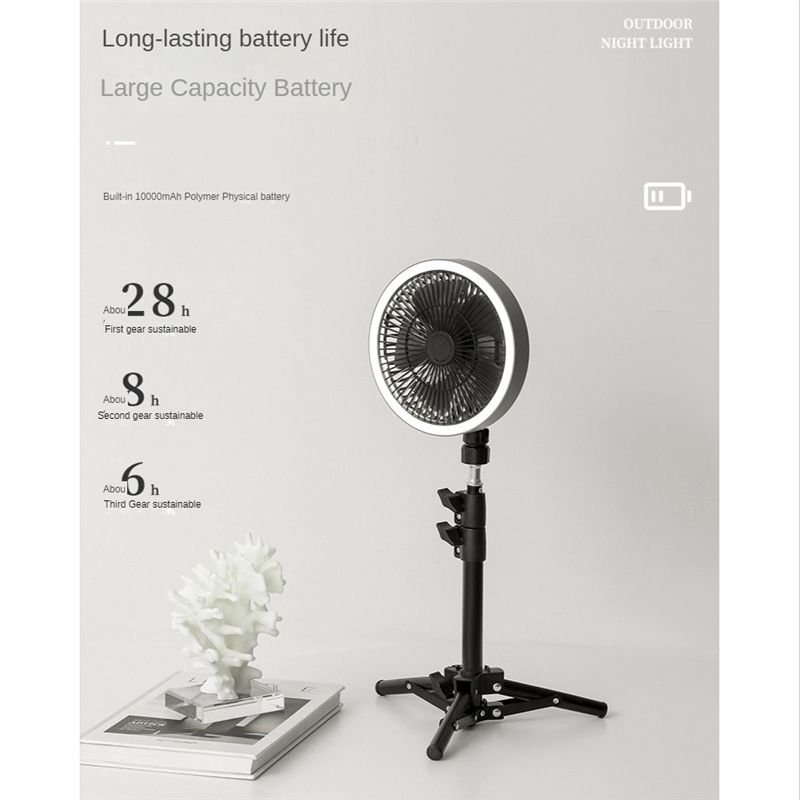 Camping Fan Multifunction USB Desk Tripod Stand Air Cooler Fan 10000Mah With Night Light For Outdoor Ceiling Fan