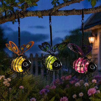 Playful Bee Garden Accessories Solar Powered Hanging Lights, Metal Bouncy Spring Ornaments, Cute Shaped Yard Lighting IP65 Waterproof Fairy Lights for