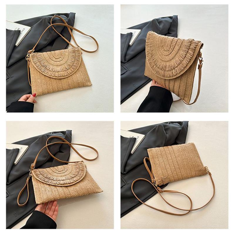 Summer Woven Braided Handbag For Women Handmade Envelope Shoulder Bag Travel Beach Shopping Coin Card Wallet