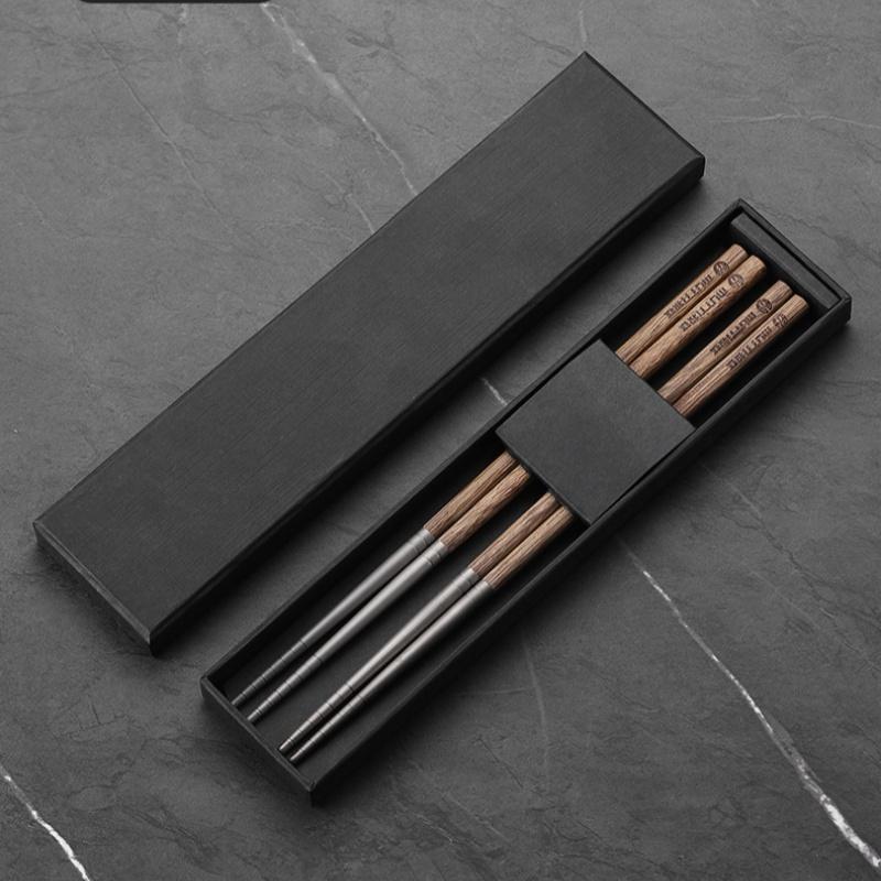 243mm Long Chopsticks Anti-slip Anti-scalding High-strength Tableware/Kitchenware Made of Wood And Pure Titanium