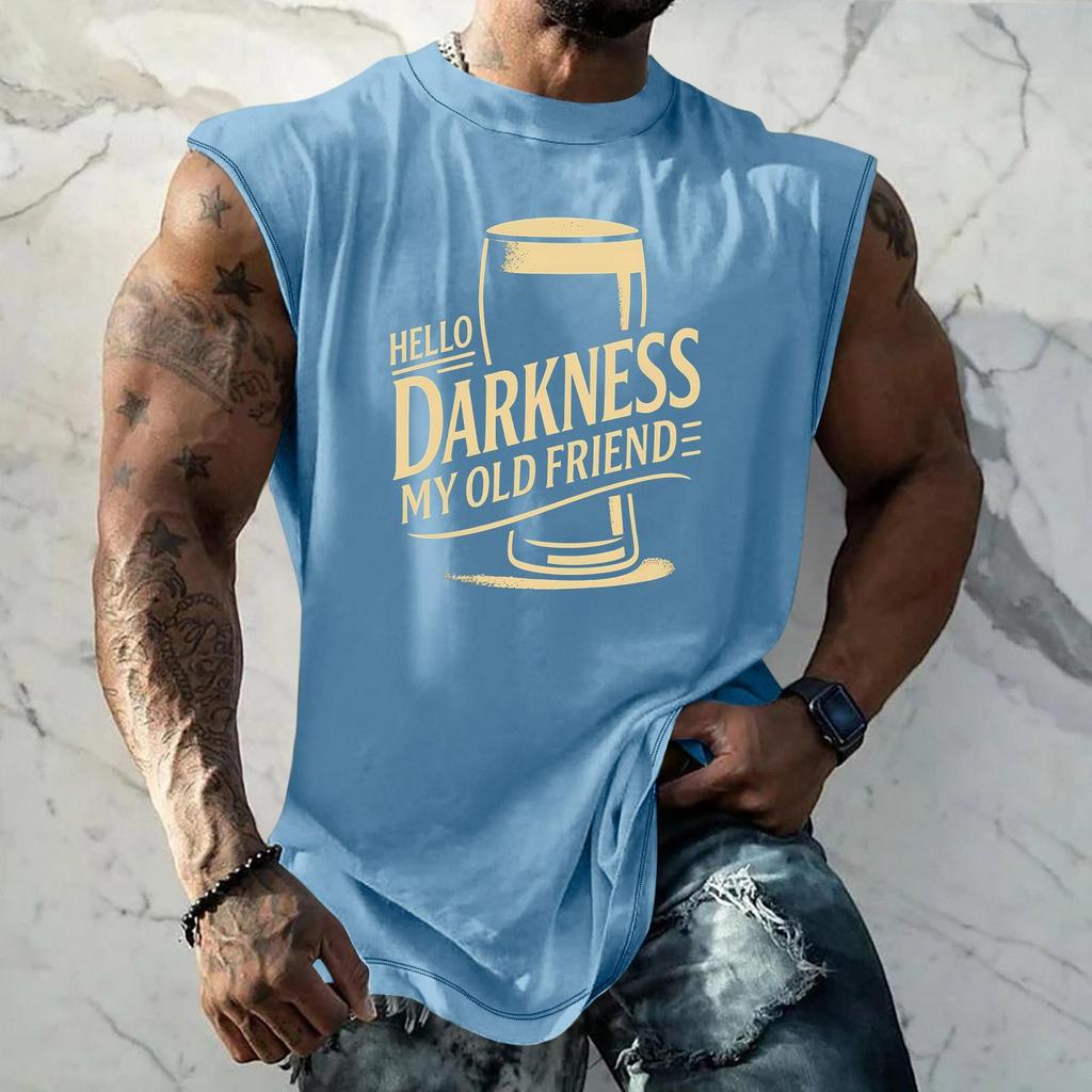 Men's Sleeveless Muscle Tank Top with Beer Themed Graphic Print Vintage Style Casual Summer Vest for Outdoor Activities