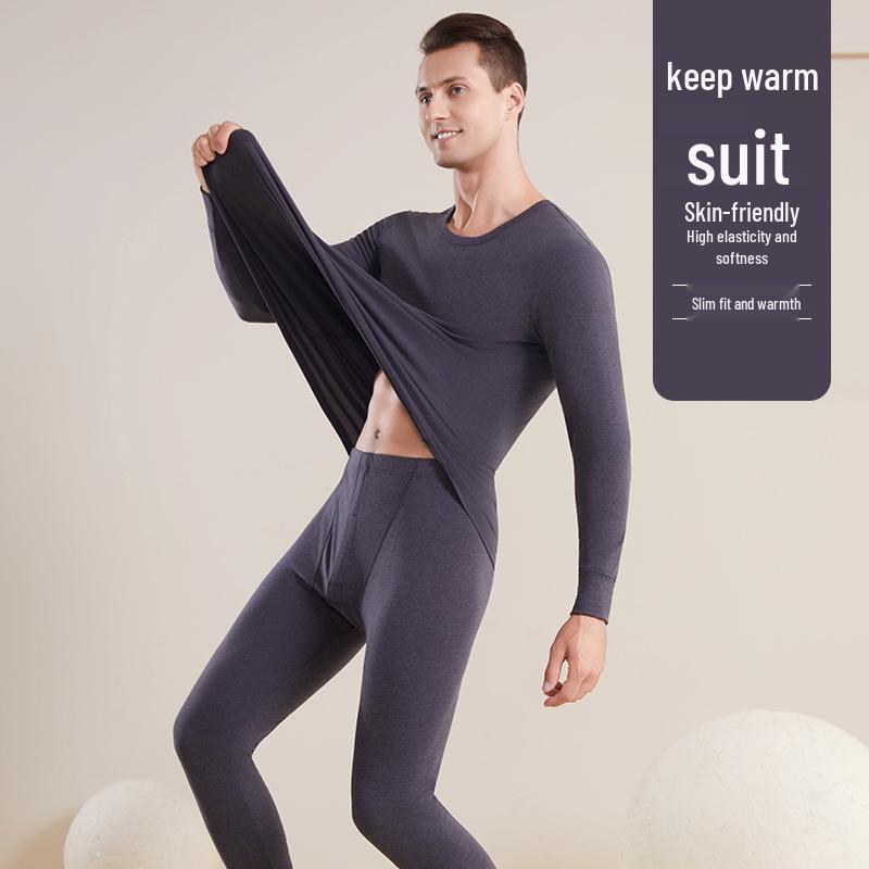 Men's Fleece-Lined Thermal Underwear Set - Heat-Retaining Cotton-Wool Base Layer with Undershirt and Pants