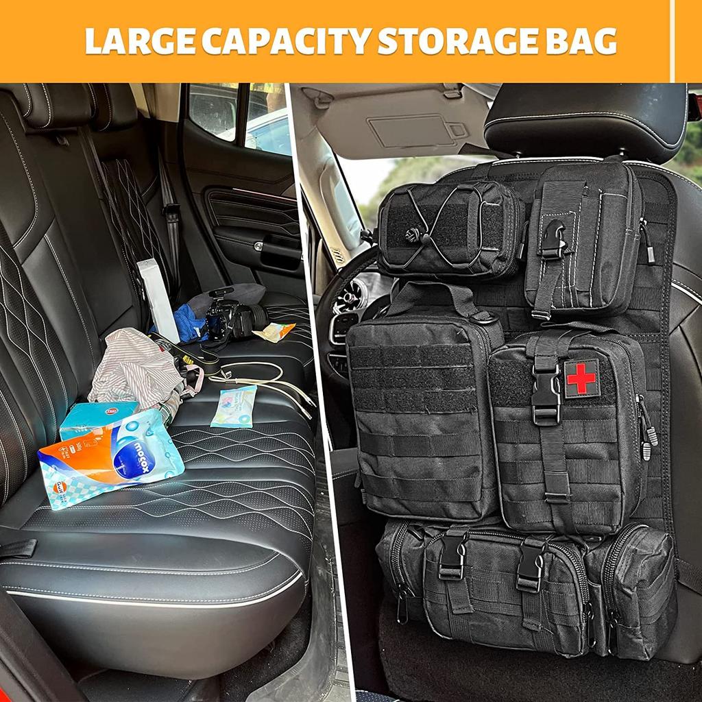 FUNY Tactical Car Seat Back Upgraded Tactical Vehicle Panel Organizer with 5 Removable Molle Universal Fit for Most Vehicles Organizer, Pouches,