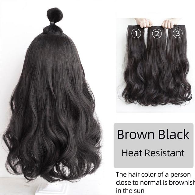 Extensii de păr sintetic, lung, drept, ondulat, ondulat, perucă falsă naturală, cu clipă pentru femeie, o singură bucată pentru femei