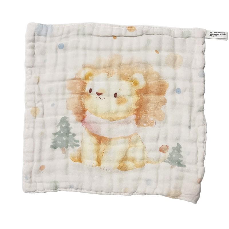 Cartoon Print Soft Cotton Baby Towel & Bib Set - Six-Layer Breathable Gauze 