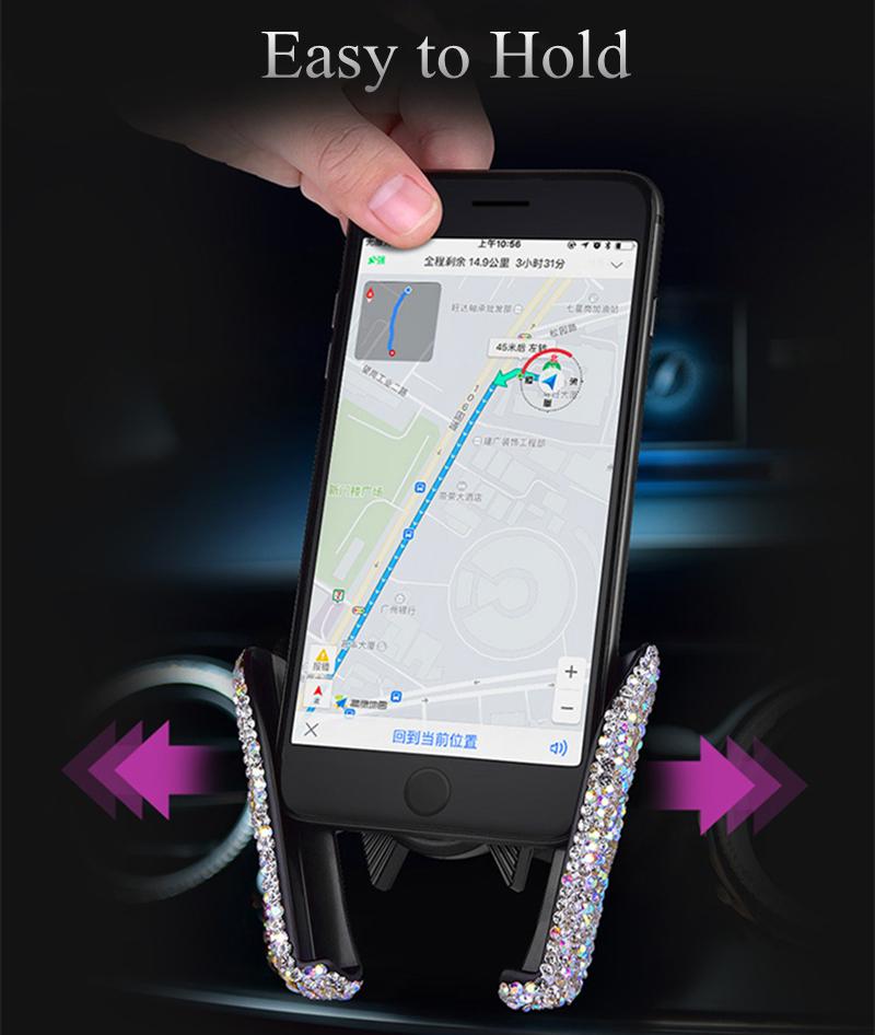 Bling Crystal Car Phone Holder Universal Air Vent Mount Clip Cell Holder For Phone In Car Mobile Phone Stand Holder Smartphone