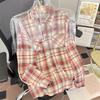 Vintage Plaid Shirt Women Long Sleeve Oversized Retro Style Casual Top