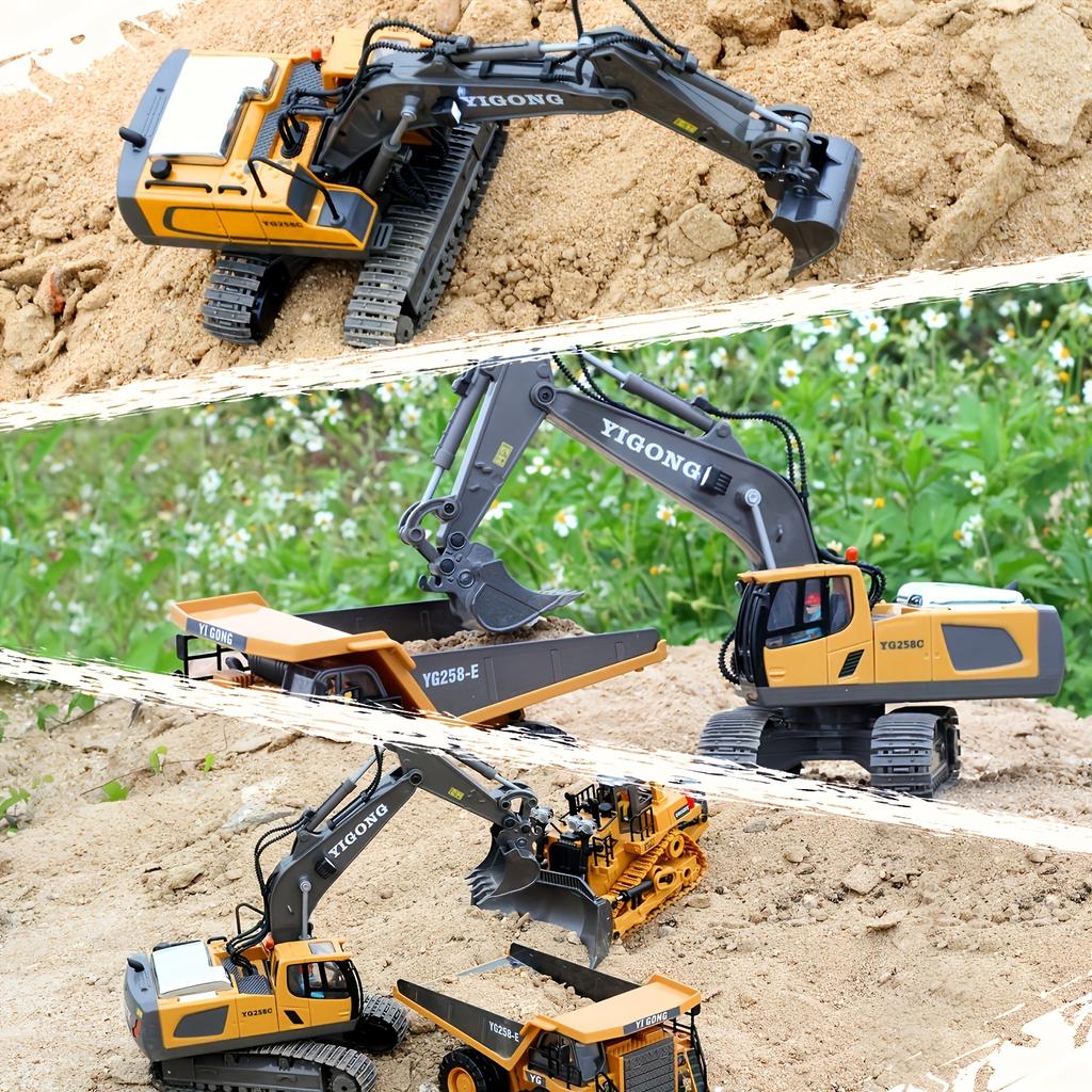 Remote Control Excavator Building Toy for Boys, 1200mAh RC Excavator Toy with Metal Bucket and Lights, 11 Channel Excavator Toy, Birthday Gift