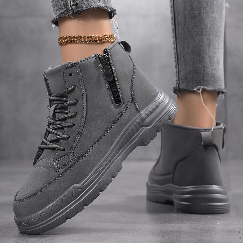 New summer couple high-top platform casual shoes season men's outdoor zipper short boots one-pedal lazy shoes