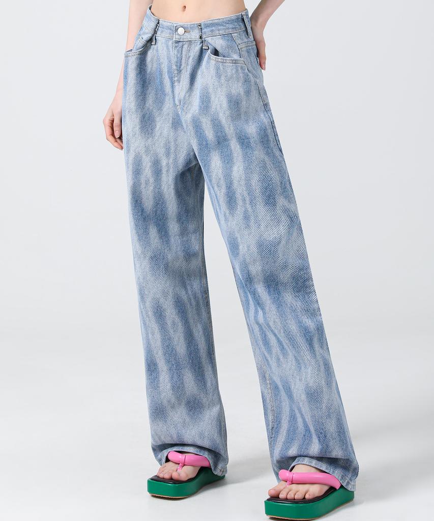AVANDRESS Buckle Wide Denim Pants Snake Blue