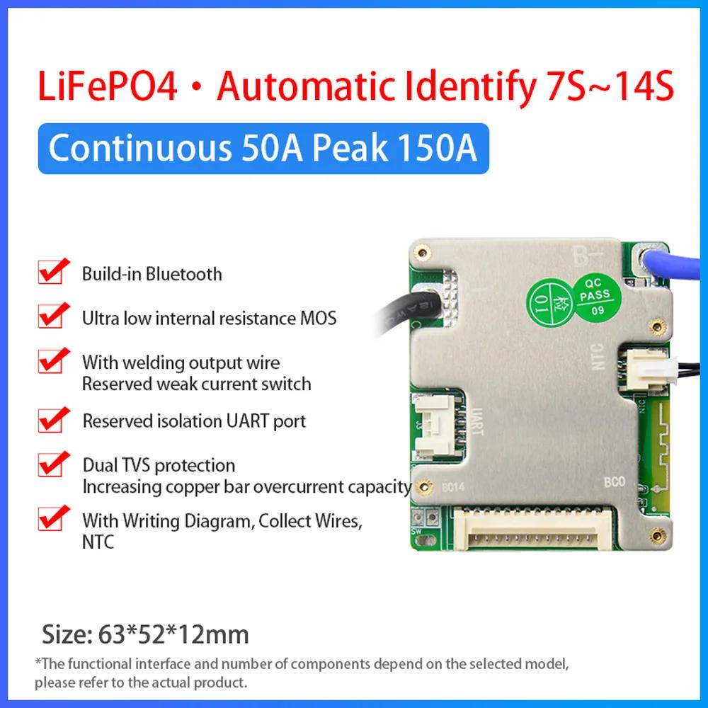 JBD BMS Automized Identify 7s-14s 7S 8S 9S 10S 11S 12S 13S 14S 20A 30A LFP NMC Smart BMS 24V 36V 48V Battery Management System