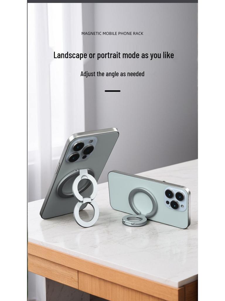 Magnetic Phone Holder and Case with Double Ring and Dual-Sided Metal Stand for Desktop and Car Mounting