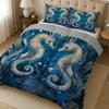 Latacaca 3pcs Elegant Seahorse Quilt Set - Underwater Theme Bedding Set with 1 Quilt & 2 Pillowcases, Machine Washable Polyester