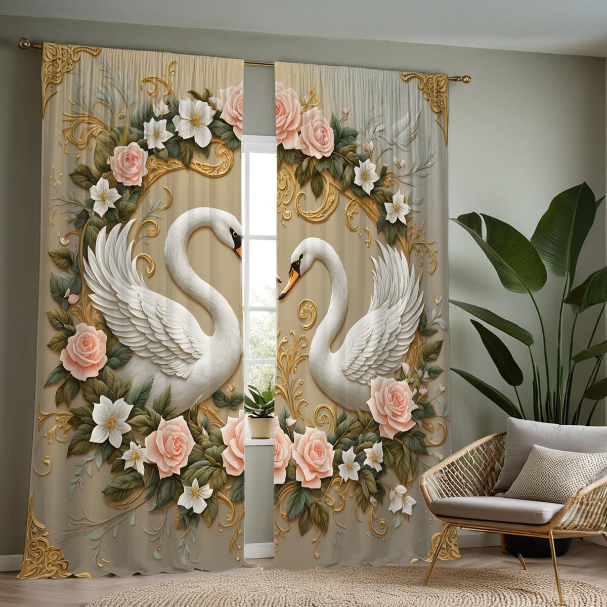 

2-х компонентный HD цифровой желтый гирлянда из роз в виде лебедя, украшение для дома, стиль украшения гостиной, спальни, карниз для штор, эффектный W52H63inchW132H160cm