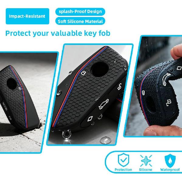 2PCS Key Fob Cover Compatible with BMW X1 Msport X2 X5 G05 M60i X5M X6 X7 740i X3 M50 540i 2024 2025 2026 Protector Silicone Case with Little Lanyard