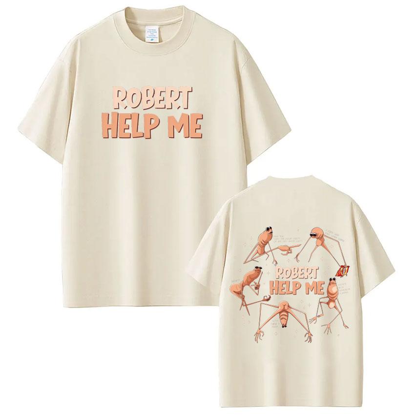 Robert Help Me Marcus The Worm Funny Meme Tshirt 2026 Summer New Mens Fashion Hip Hop Cotton Casual Short Sleeve Street Wear