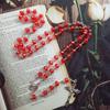 62KD Catholic Crystal Beads Rosary Necklaces Rose Flower Crucifix Pendant Religious Jewelry for Women Meditation Prayer