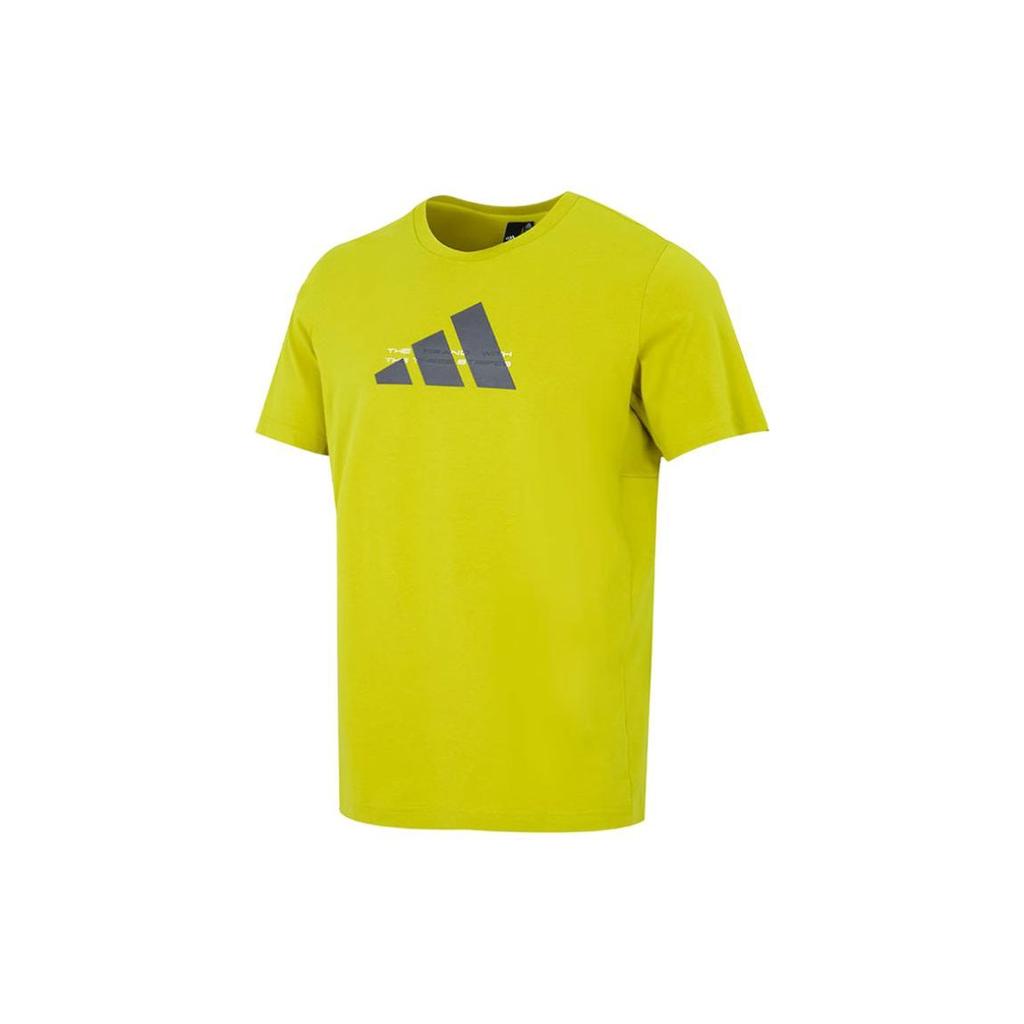 Adidas Alphabet Logo Print Crew Neck T-Shirt Men Tops Yellow HE9938