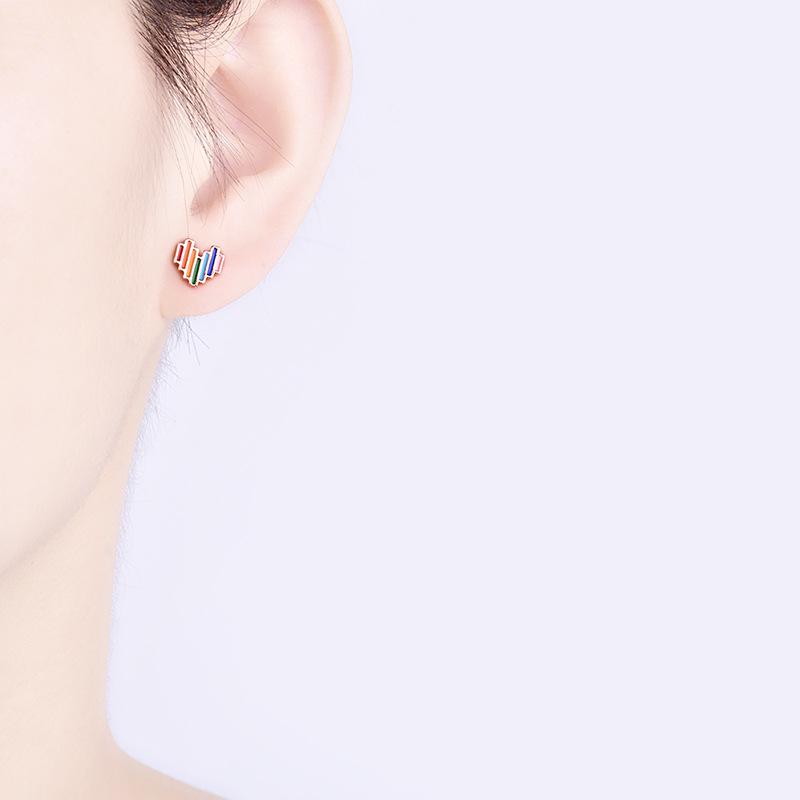 Mini Compact Bar-shaped Rainbow Heart-shaped Earrings Colorful Love Students Ms. Models Earrings