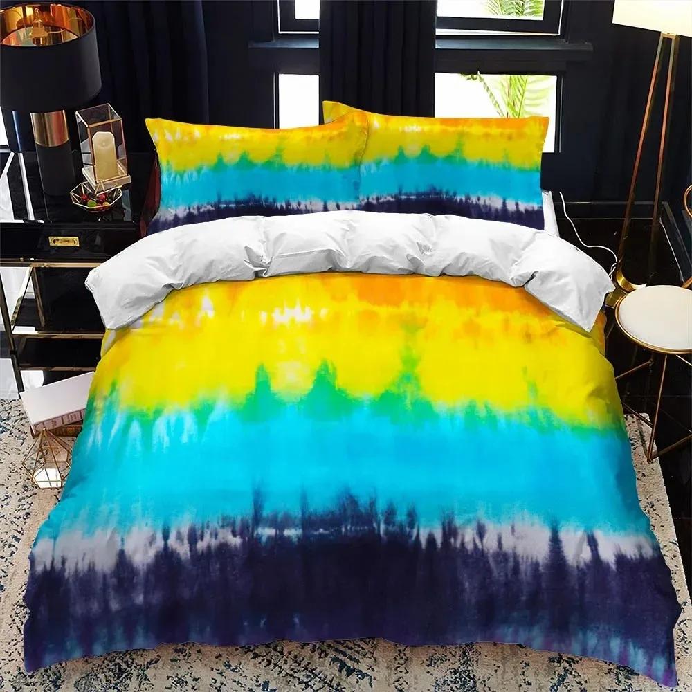 Color Tie Dyeing Double Bed Soft with Soft Fabric Duvet Cover Set Quen Calico Twin Sized Dimensions Warm Comforter Beding Set Single Complete Set