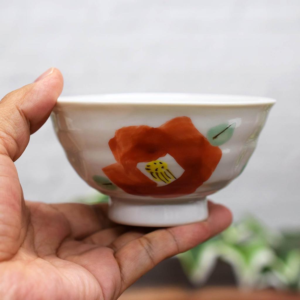 Waza no Kura: Stylish Kutani ware rice bowls, camellia design, ceramic, brand name, Japanese tableware, made in Japan