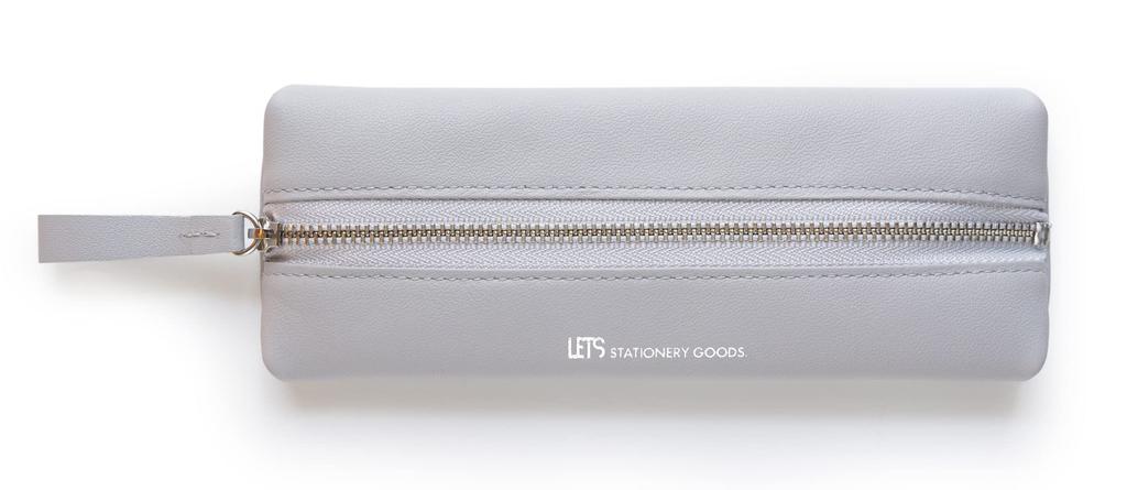 Italian Leather Pencil Case Pentaboric Frosty White (Gray)