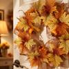 40cm Thanksgiving Pumpkin Wreath with Dual Tone Maple Leaves and Decorative Mesh for Seasonal Home Wall Door Decoration