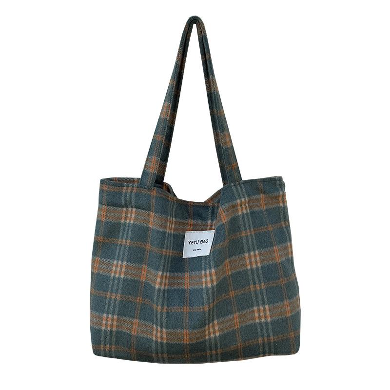 

Autumn Contrast Color Plaid Woolen Shoulder Bags for Women Retro Large Capacity Ladies Tote Bag Casual Travel Female Handbags