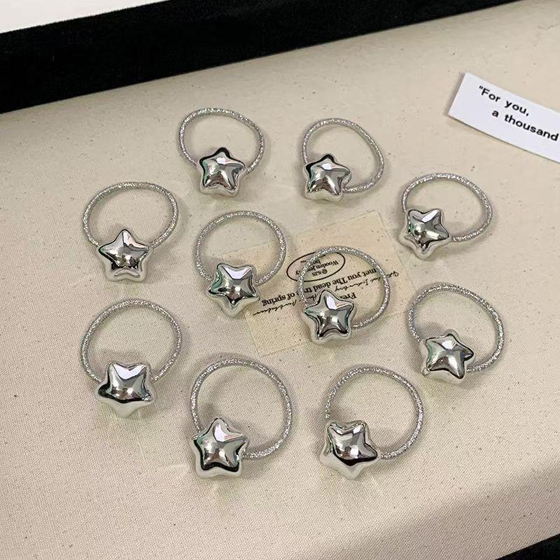 

10pcs Hair Tie Silver/white Heart-shaped Rubber Bands, Suitable For Girls, Baby Ponytail Holders, High Elasticity, Durable Hair