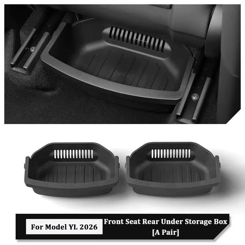 Under Seat Storage Box For Tesla Model YL 6-Seats 2026 TPE Drawer Seat Lower Front Rear Organizer Tray Trash Can Car Accessories