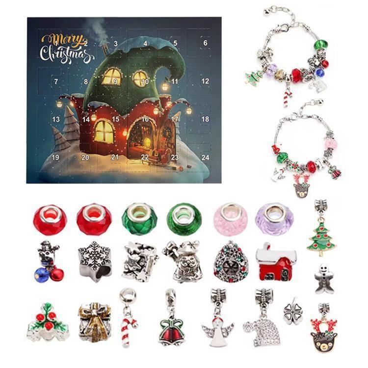 Hot Christmas Advent Calendar Bracelet for Girls DIY Jewelry Charm Making Set 2023 New Year Christmas Countdown Calendar Navidad