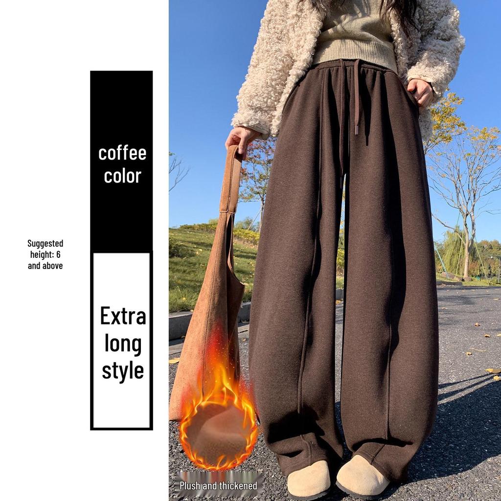 Damen Leichte Graue Koreanische Drapierte Sense-Hose - Hoher Bund, Schlankmachend, Weiter Bein, Gerades Bein Sporthose für Frühling und Herbst