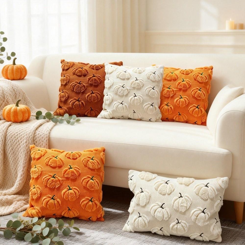 Zipper Closure Pillow Protectors Pumpkin Pattern Halloween Pillowcase Sofa Decor