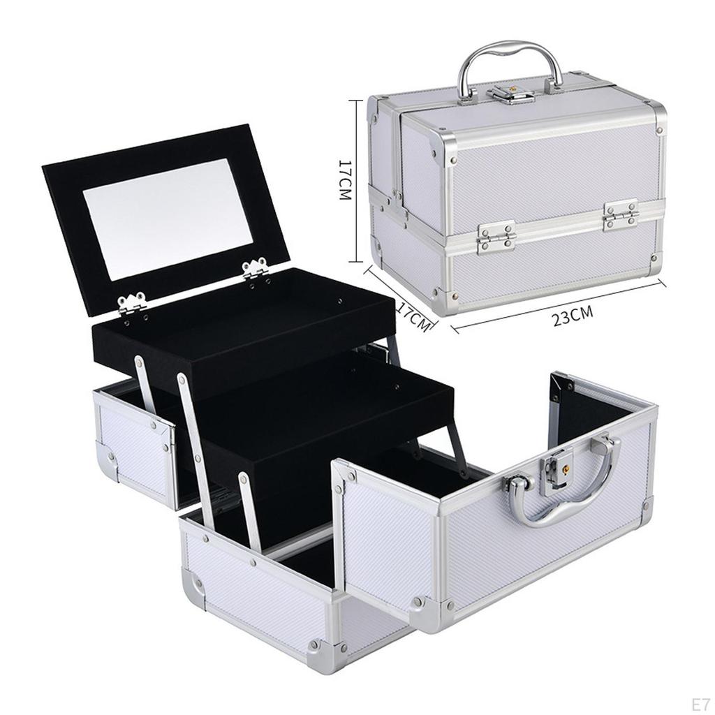 Cosmetic Storage Case with Mirror And Handle for Makeup Tools