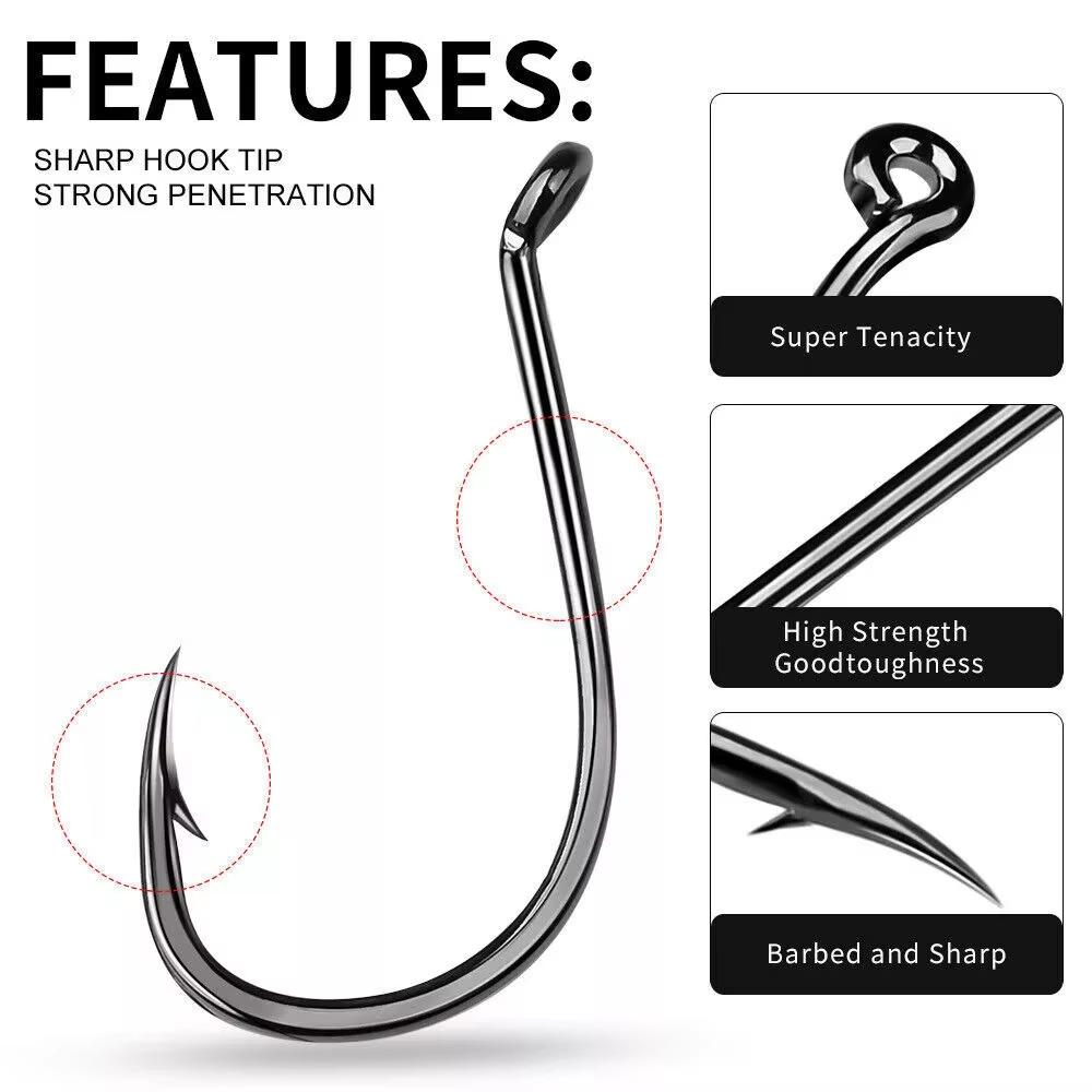 Fishing Hooks 50Pcs Fishing Jigging Hook Carp Eye Worm Barbed Inline Hooks Saltwater High Carbon Steel Fishing Accessories