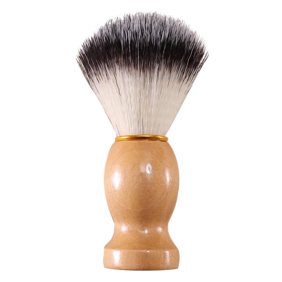 

Men s Beard Grooming Brush with Nylon Badger Bristles, Wooden Handle, and Shaving Foam Applicator.