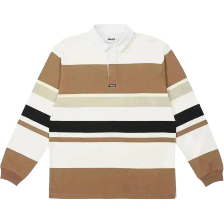 Palace Ss23 Spring Summer Collection Color Block Striped Vintage Long Sleeve Polo Shirt Men Polo Shirts Khaki PAL-SS23-119