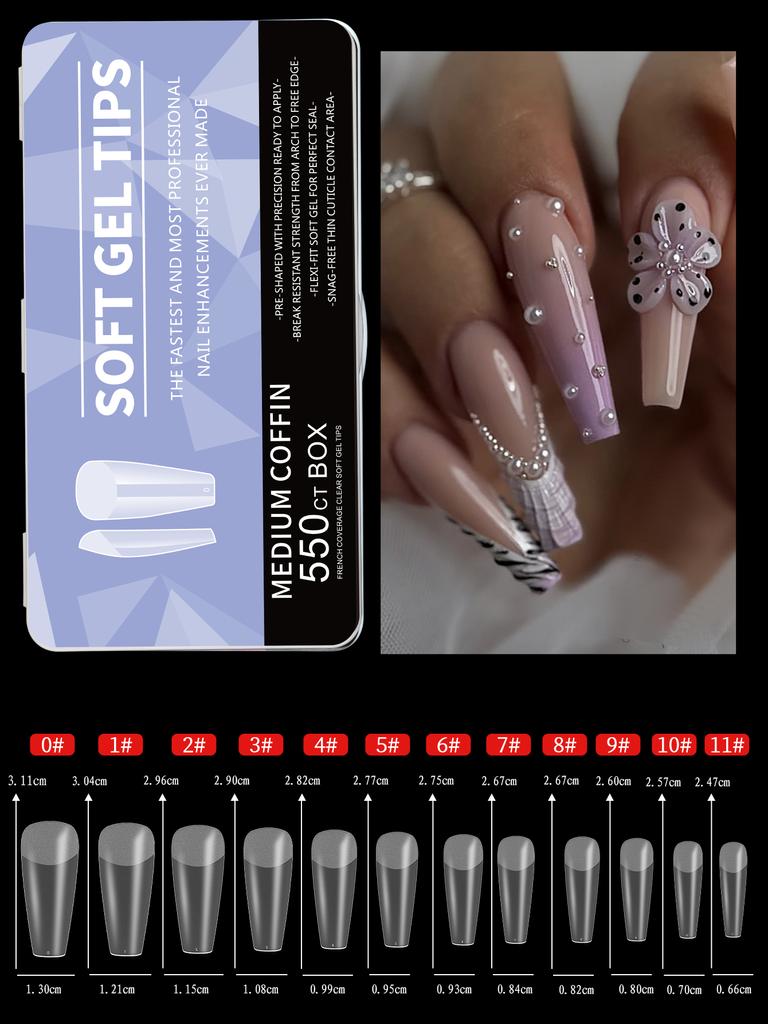 550pcs Soft Gel Nail Tips Medium Short Almond Coffin Stiletto Full Cover  Press on Nails Half Matte Acrylic DIY Extension Tools