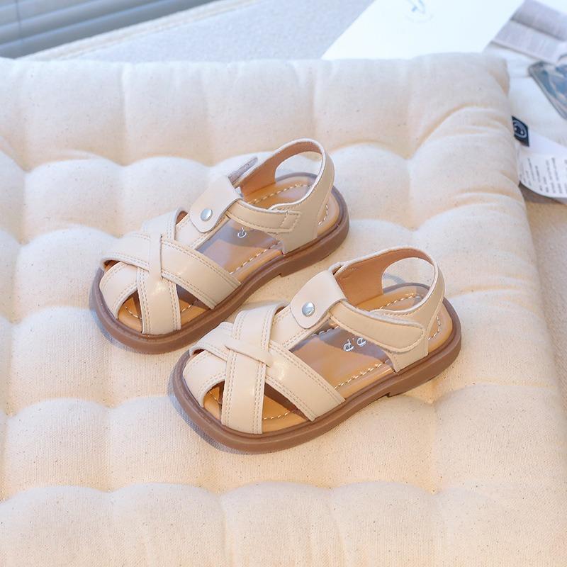 New Summer Korean Style Kids Hook-and-loop Sandals, Closed-toe Woven Soft Sole Beach Shoes for Baby Girls