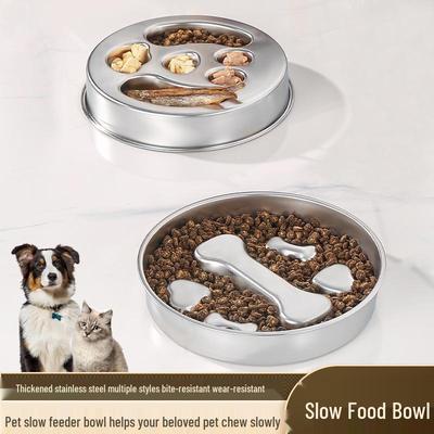 Stainless Steel Non-Slip Slow Feeder Pet Bowl for Cats & Dogs