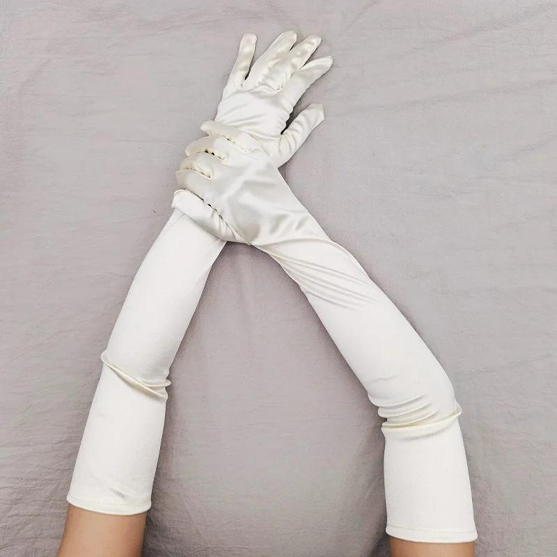 12 colors Women's Evening Party Formal Gloves Solid Color Satin Long Finger Mittens forEvents Activities Red White Rose Color