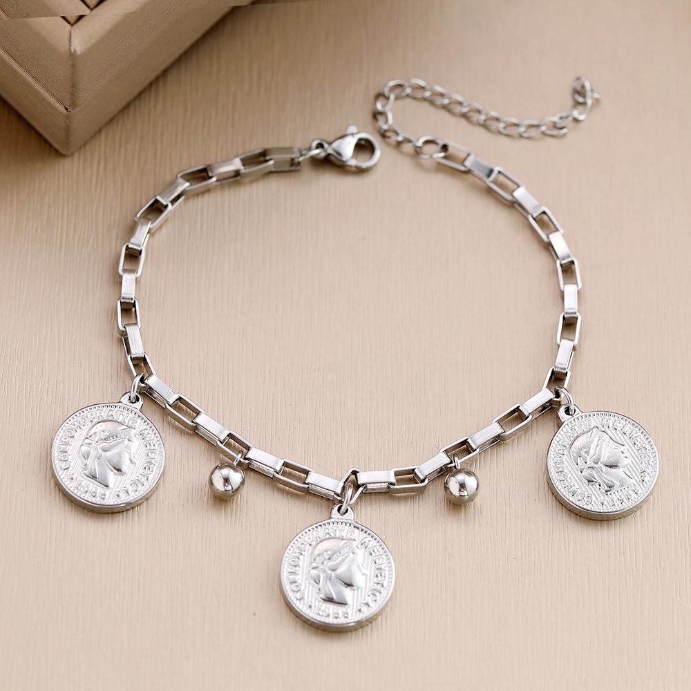 Stainless Steel Bracelets Grunge Gothic Queen's Portrait Coin Pendants Exquisite Charms Bracelet For Women Zircon Party Gifts