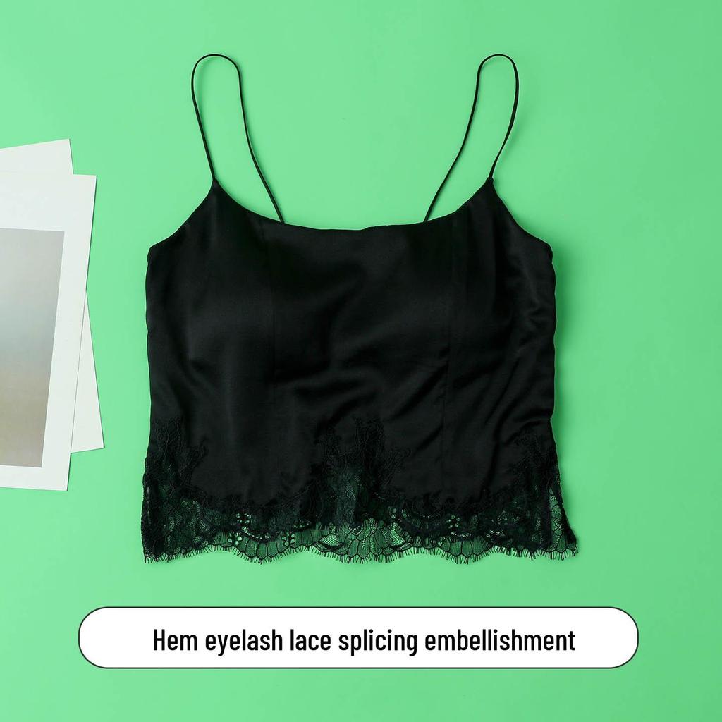 Silk Satin Mulberry Strap Top with Padded Bustier Bandeau Bra and Lace for Women