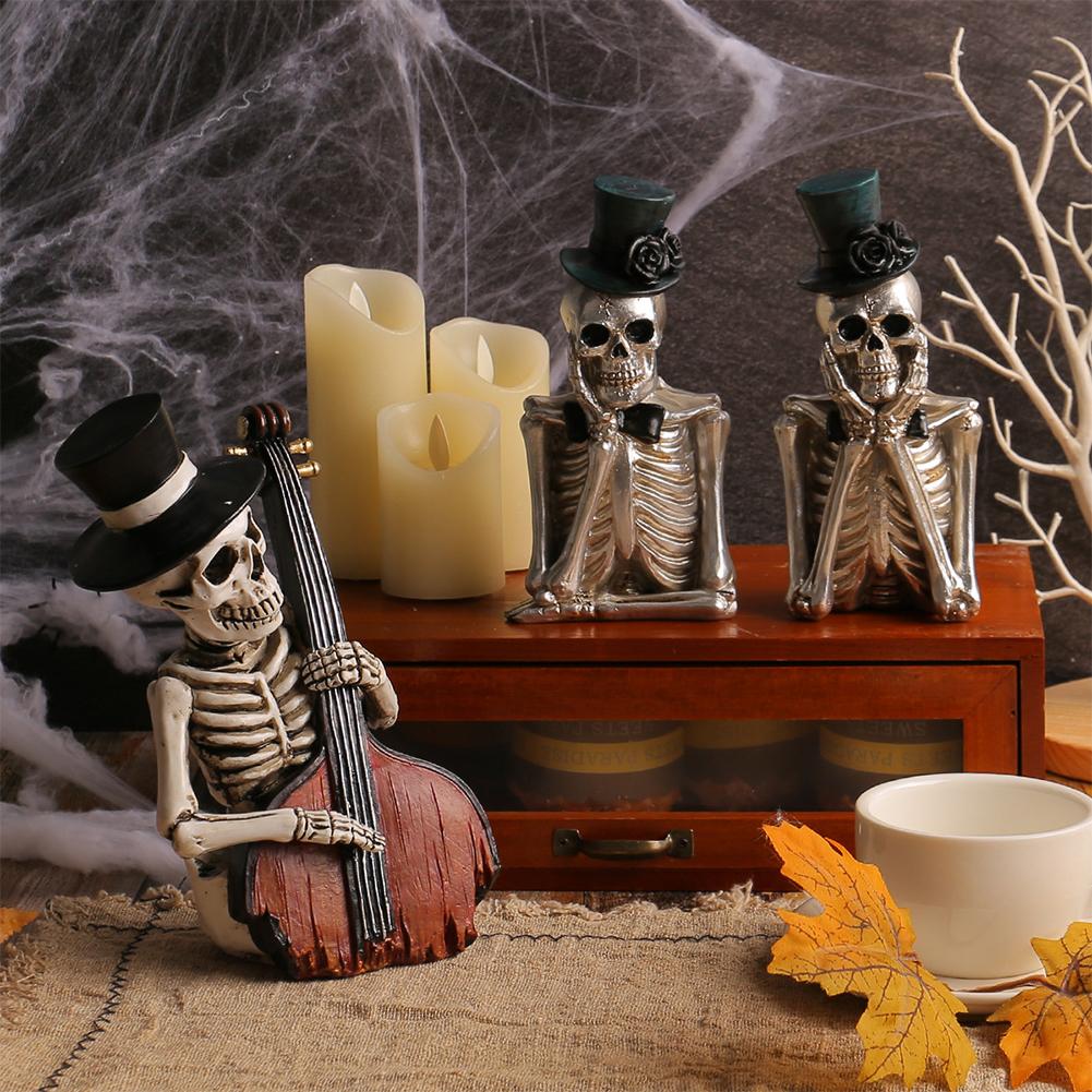 Halloween Skelett Figur Gruselig Halloween Harz Schädel Statue Ornamente Für Feiertags Party Raum Dekorationen