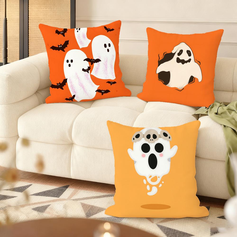 Halloween Spooky Ghost Cushion Cover Soft Plush Throw Pillow Cover  DoubleSided Printed Cushion Case  Cozy Sofa  Home Decor