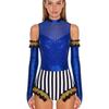 Adult Circus Ringmaster Bodysuit Sequined Patchwork Ruffled Hem Leotard and Metallic Gloves for Halloween Dress Up Party
