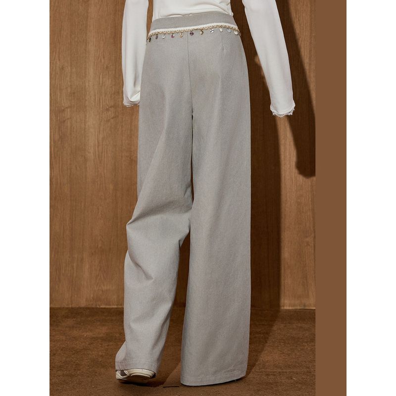 Coolhut Design Shell Fringe Relaxed Fit Loose Slimming Wide-Leg 2025 Autumn Women's Casual Pants