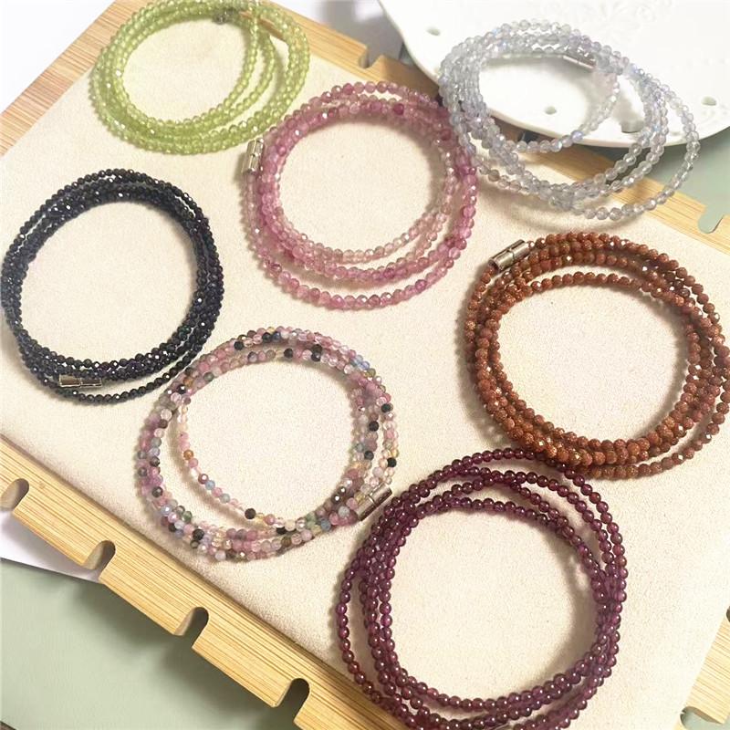 Natural Powder Tourmaline Garnet Cut Multi-Circle Bracelet Olivine Gray-Blue Moonlight Necklace Multi-Purpose Long Chain