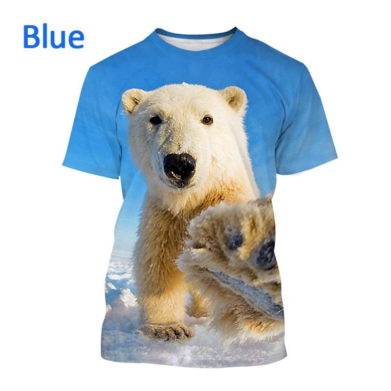 Full Print Animal Polar Bear Graphic T-Shirt For Men Summer Short Sleeve Oversized T Shirt Kids Tees Tops Clothes